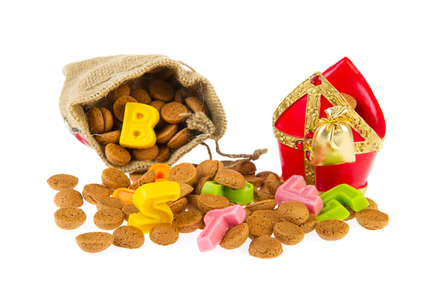 Dutch Sinterklaas candy with mitre and pepernoten