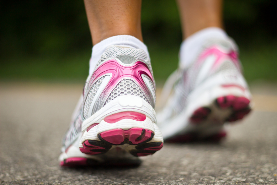 Running shoes close-up. Female runner.