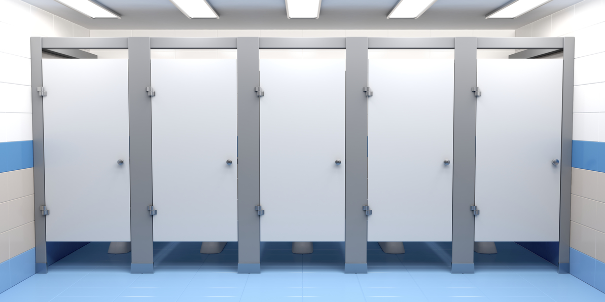 Public toilet cubicles, front view